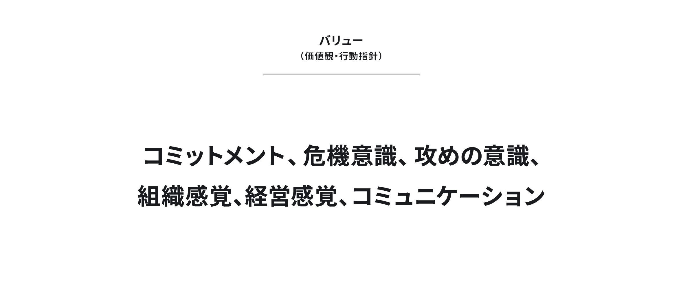 コミットメント、危機意識、攻めの意識、組織感覚、経営感覚、コミュニケーション